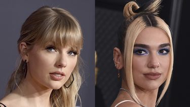 Taylor Swift en los American Music Awards el 24 de noviembre de 2019 en Los Angeles, y Dua Lipa en la ceremonia de los premios Grammy en Los Angeles el pasado 26 de enero.&nbsp;