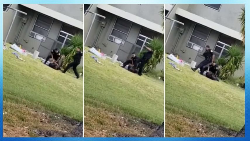 Secuencia que muestra el momento en el que un agente de Policía patea en la cabeza a un detenido en Miami.