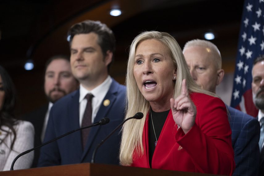 La representante republicana Marjorie Taylor Greene, durante una conferencia de prensa en el Congreso este martes en Washington.
