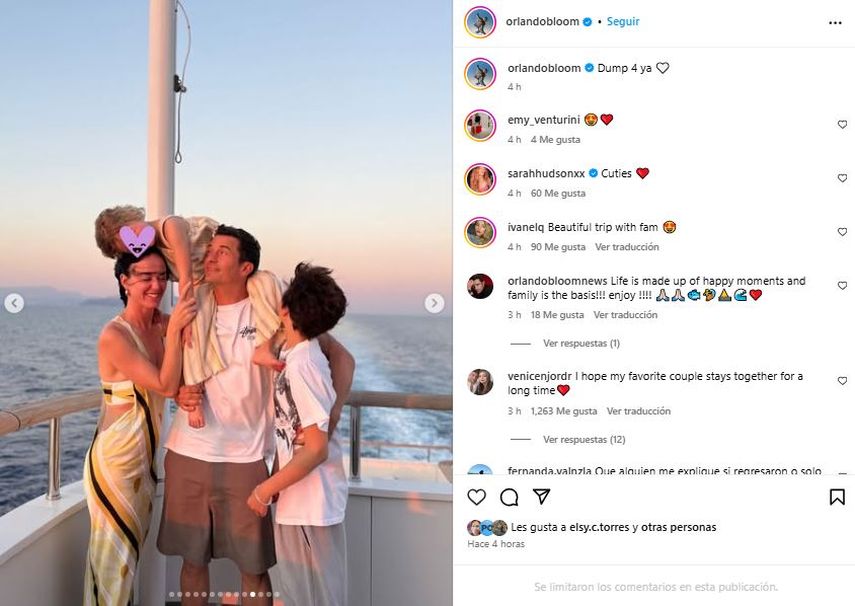 Katy Perry junto a su hija Daisy Dove, Orlando Bloom, y el primogénito del actor, Flynn.&nbsp;