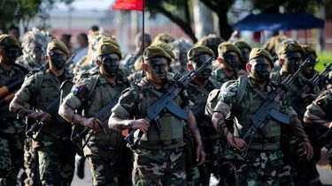 Soldados del Ejército de Nicaragua desfila en el acto de aniversario de la institución militar qee se ha volcado al servicio del dictador sandinista Daniel Ortega.&nbsp;