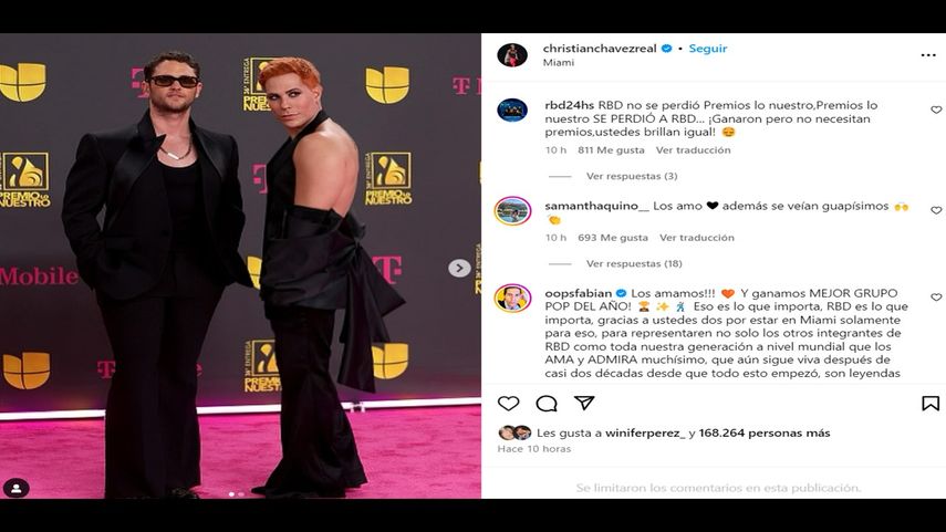 Christopher Uckermann&nbsp;y&nbsp;Christian Chávez, de&nbsp;RBD, posan en la alfombra de Premio Lo Nuestro 2024.