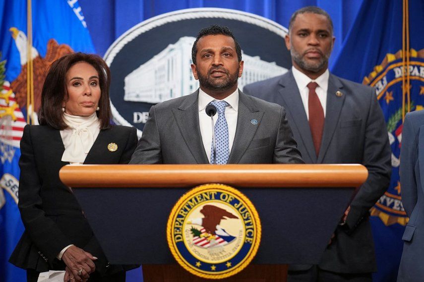 El jefe del FBI, Kash Patel, en conferencia de prensa en el Departamento de Justicia, en Washington, D.C.