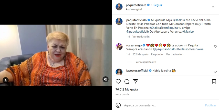 La cantante mexicana Paquita la del Barrio dedica a Shakira un mensaje de ánimo, luego de su separación con el futbolista Gerard Piqué.
