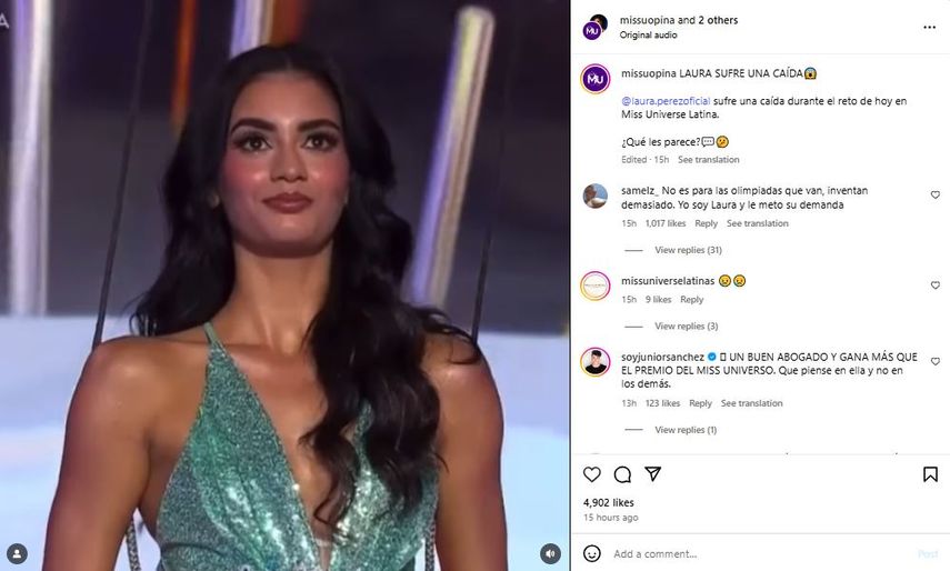 El desafío del Miss Universe Latina consistía en subir a una plataforma de aproximadamente tres metros de altura y lanzarse al vacío, sujeta por un arnés.&nbsp;