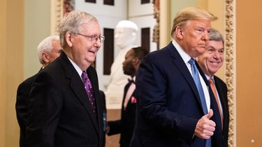 El presidente Donald Trump y el l&iacute;der de la mayor&iacute;a en el Senado Mitch McConnell en el Capitolio