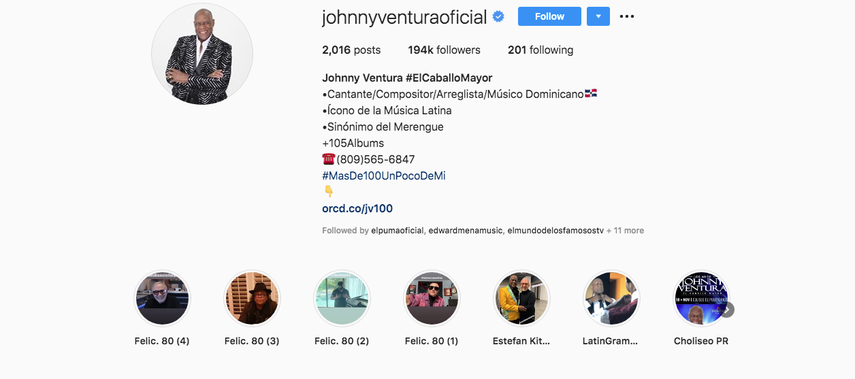 Captura de pantalla del perfil en Instagram del m&uacute;sico dominicano Johnny Ventura.&nbsp;