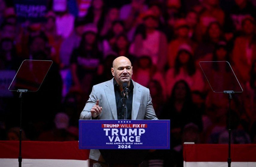 El director ejecutivo de Ultimate Fighting Championship, Dana White, habla en un mitin de campaña del expresidente de los Estados Unidos y candidato presidencial republicano Donald Trump en el Madison Square Garden de Nueva York el 27 de octubre de 2024.