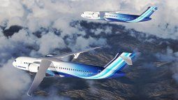 Concepto artístico de familias de aviones comerciales con una configuración Transonic Truss-Braced Wing del proyecto Sustainable Flight Demonstrator.