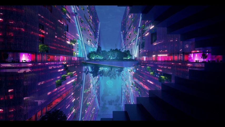 Una imagen proporcionada por Neom de Arabia Saudita el 26 de julio de 2022 muestra el plan de diseño para las estructuras paralelas de 500 metros de altura, conocidas colectivamente como The Line, en el corazón de la megaciudad Neom del Mar Rojo. El príncipe heredero Mohamed Bin Salmán desveló los planos de la ciudad.