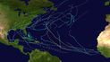 Este mapa recoge las tormentas y huracanes que afectaron la cuenca del Atlántico en 2021.