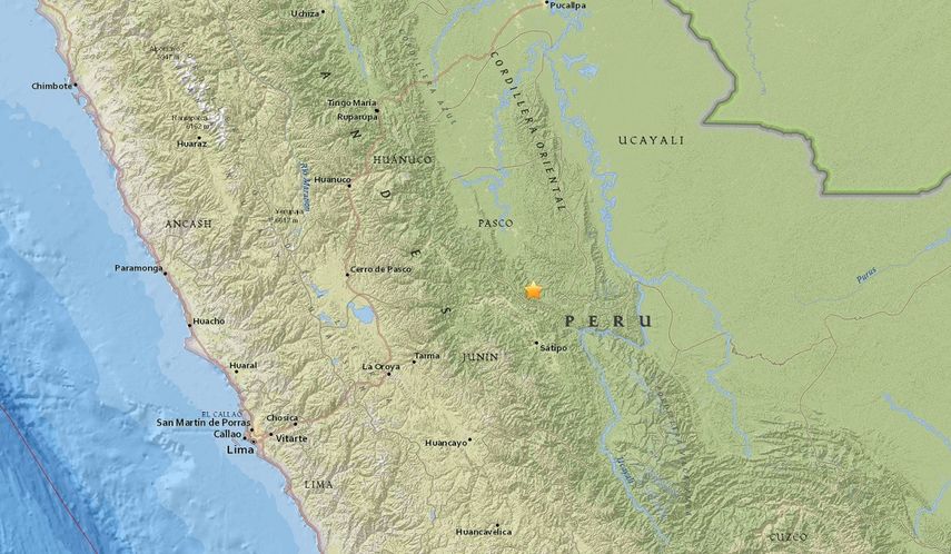 El temblor se registró a las 11:56, hora local, y su epicentro se localizó a 50&nbsp;kilómetros al sureste del municipio de Puerto Bermúdez, situado en la céntrica región de Pasco.