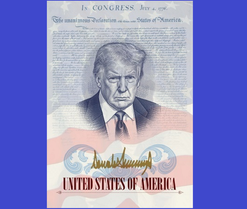 Imagen de la futura edición limitada de pasaportes de Estados Unidos que incluirán la imagen del presidente, Donald Trump. &nbsp;