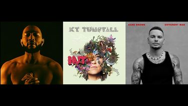 En esta combinación de fotografías la portada del álbum doble Legend, de John Legend; Nut, de KT Tunstall; y Different Man, de Kane Brown.