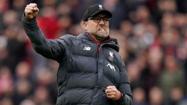 En foto del 7 de marzo del 2020, el técnico del Liverpool, Jürgen Klopp, celebra al final del encuentro ante el Bournemouth en la Liga Premier.