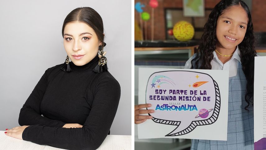 En esta combinación de fotos, Nadia Sánchez, fundadora de She is, y una de las niñas que participa en el programa de la fundación, Ella es Astronauta. She realizará una subasta benéfica el jueves 26 de mayo en Miami.
