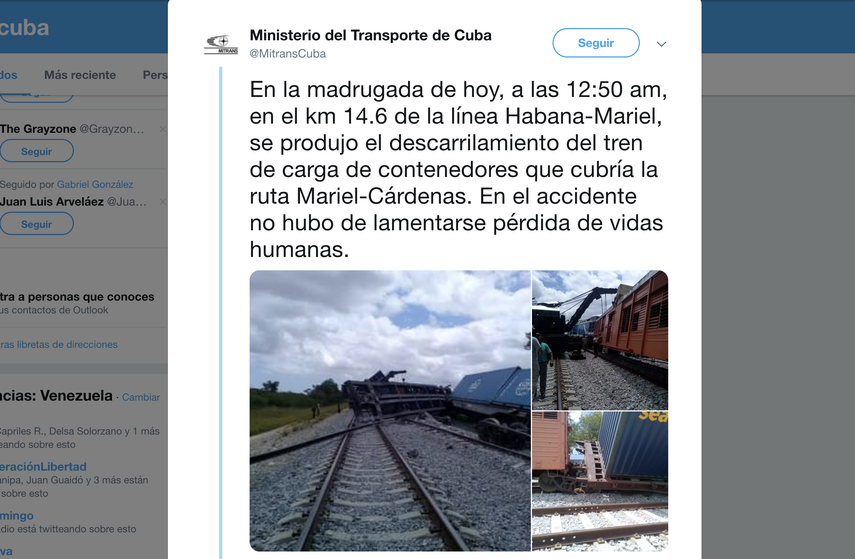 En el km 14.6 de la línea Habana-Mariel, se produjo el descarrilamiento del tren de carga de contenedores que cubría la ruta Mariel-Cárdenas.
