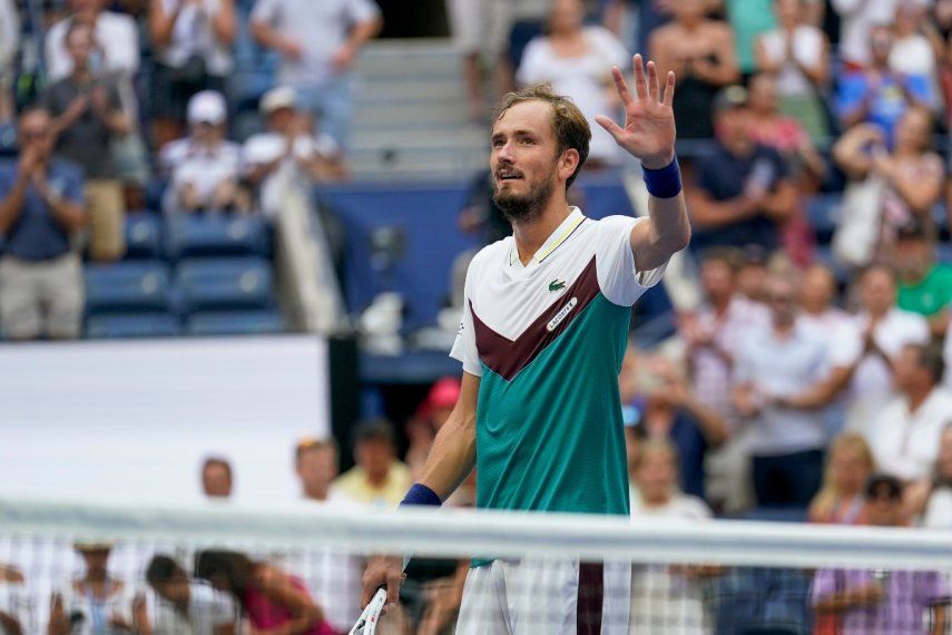 Daniil Medvedev celebra su victoria ante Andrey Rublev durante los cuartos de final del US Open, el miércoles 6 de septiembre de 2023, en Nueva York.