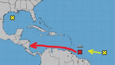 Probable trayectoria de tormenta y zona de mal tiempo.