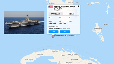 Ubicación del portaviones USS George H. W. Bush cerca de las costas de Cuba, el 22 de enero de 2026.&nbsp;