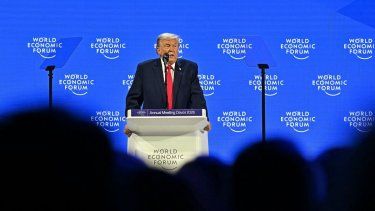 El presidente de Estados Unidos, Donald Trump, pronuncia un discurso especial durante la reunión anual del Foro Económico Mundial (FEM) en Davos el 21 de enero de 2026. &nbsp;