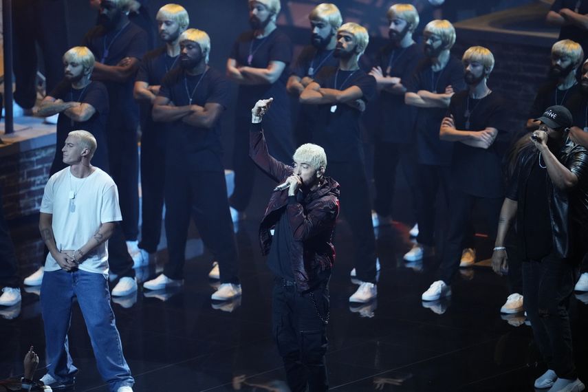 Eminem interpreta Houdini en los Premios MTV Video Music Awards el miércoles 11 de septiembre de 2024 en el UBS Arena de Elmont, Nueva York.