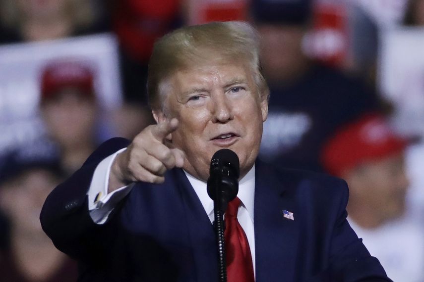 El presidente Donald Trump habla en un acto de campa&ntilde;a en Manchester, Nuevo Hampshire, EEUU.&nbsp;