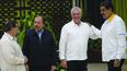 Bruno Rodriguez, Daniel Ortega, Miguel Díaz-Canel y Nicolás Maduro conversan durante un encuentro en La Habana.