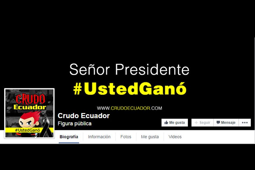 Usted ganó, dijo Crudo Ecuador en su última publicación en su página de Facebook al tiempo que señaló que tenga la confianza de que Eugenio Espejo (prócer de la libertad de expresión en este país)... y hasta el Che Guevara estarían muy orgullosos de