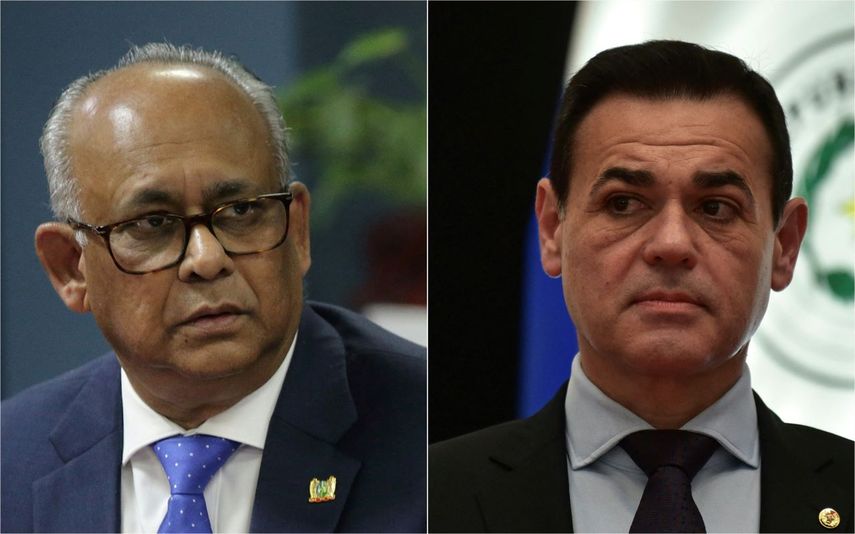 El ministro de Relaciones Exteriores de Surinam, Albert Ramdin (izq.), y el nuevo ministro de Relaciones Exteriores de Paraguay, Rubén Ramírez Lezcano.