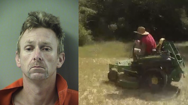 Dusty Mobley, de 40 años, trató de huir en la cortadora de césped en un patio trasero.