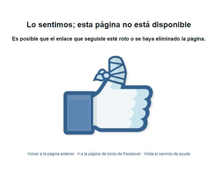 Captura de pantalla que muestra el indicativo de Facebook cuando los contenidos no están disponibles en esa red social
