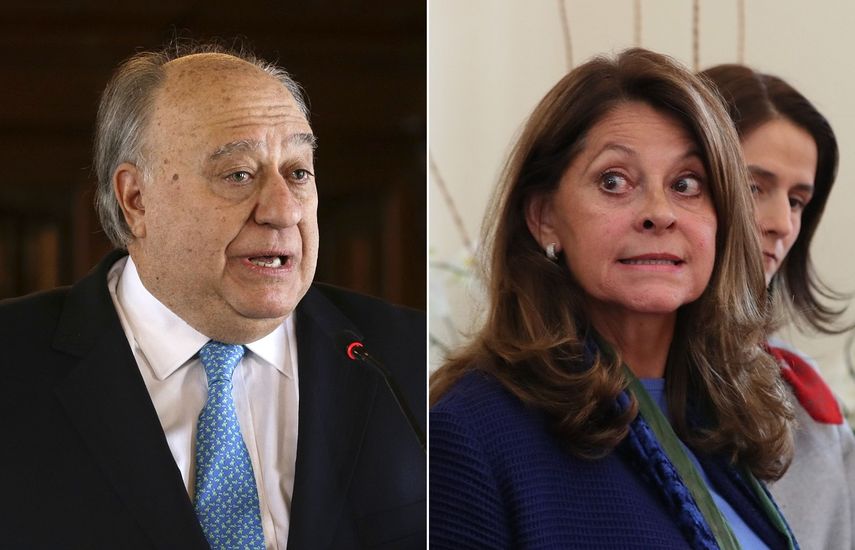La vicepresidenta de Colombia, Marta Lucía Ramírez y el embajador venezolano designado por Juan Guaidó, Humberto Calderón Berti.