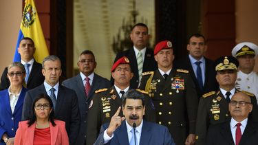 El gobernante venezolano Nicolás Maduro en una conferencia de prensa en el Palacio Presidencial de Miraflores en Caracas.