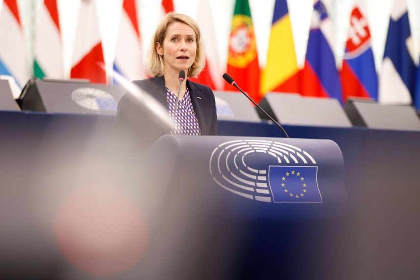 La Alta Representante de la Unión Europea para Política Exterior, Kaja Kallas, en el pleno del Parlamento Europeo en Estrasburgo (Francia).
