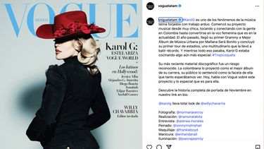 Captura de pantalla de Karol G en la cuenta de Instagram de Vogue México y Lationamérica