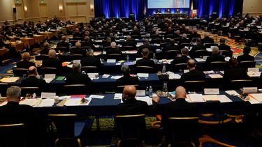 Prelados asisten a la asamblea general de otoño de la Conferencia de Obispos Católicos de Estados Unidos, miércoles 17 de noviembre de 2021, en Baltimore.&nbsp;