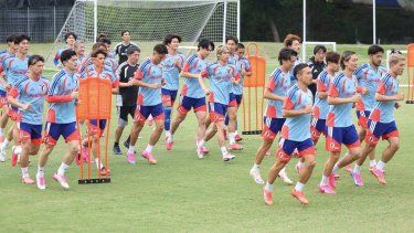 Jugadores de Japón participan en una sesión de entrenamiento en el Centro de Entrenamiento del Club Monterrey en El Barrial, Santiago, estado de Nuevo León, México, el 4 de junio de 2026, previo al Mundial de Fútbol de la FIFA 2026.&nbsp;