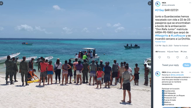 El barco pesquero partió al final de la tarde del sábado pasado con 23 personas a bordo -- 13 pasajeros y 10 tripulantes -- desde el muelle Chacachacare de Isla de Margarita, a unos 285 kilómetros al noreste de Caracas, según indicó la ONSA.