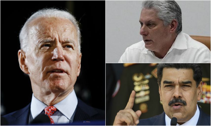 En las fotos, Biden, el gobernante cubano Miguel Díaz-Canel y el dictador venezolano Nicolás Maduro.&nbsp;