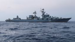 El buque misilístico Moskva que fue hundido por las fuerzas ucranianas.