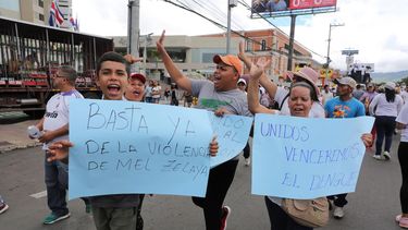 Activistas del Partido Nacional y empleados públicos marchan este sábado en la denominada Marcha por la Paz, en Tegucigalpa (Honduras).&nbsp; &nbsp;