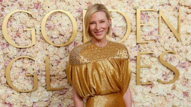 La actriz australiana Cate Blanchett llega a la 82.a edición anual de los Globos de Oro en el hotel Beverly Hilton de Beverly Hills, California, el 5 de enero de 2025.&nbsp;