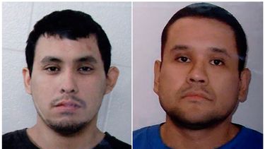 Combinación de imágenes en la que aparecen los sospechosos Damien Sanderson, a la izquierda, y su hermano Myles Sanderson, mostrada durante una conferencia de prensa de la Real Policía Montada de Canadá en Regina, Canadá, el domingo 4 de septiembre de 2022.&nbsp;