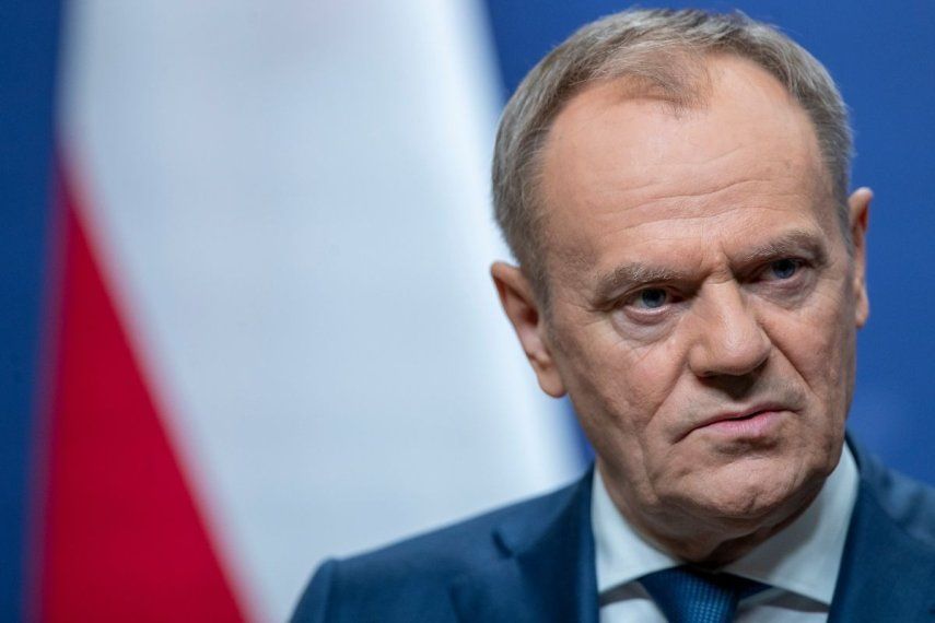 En foto del 4 de marzo del 2024, el primer ministro de Polonia, Donald Tusk, habla en conferencia de prensa junto a la primera ministra de Lituania, Ingrida Simonyte.