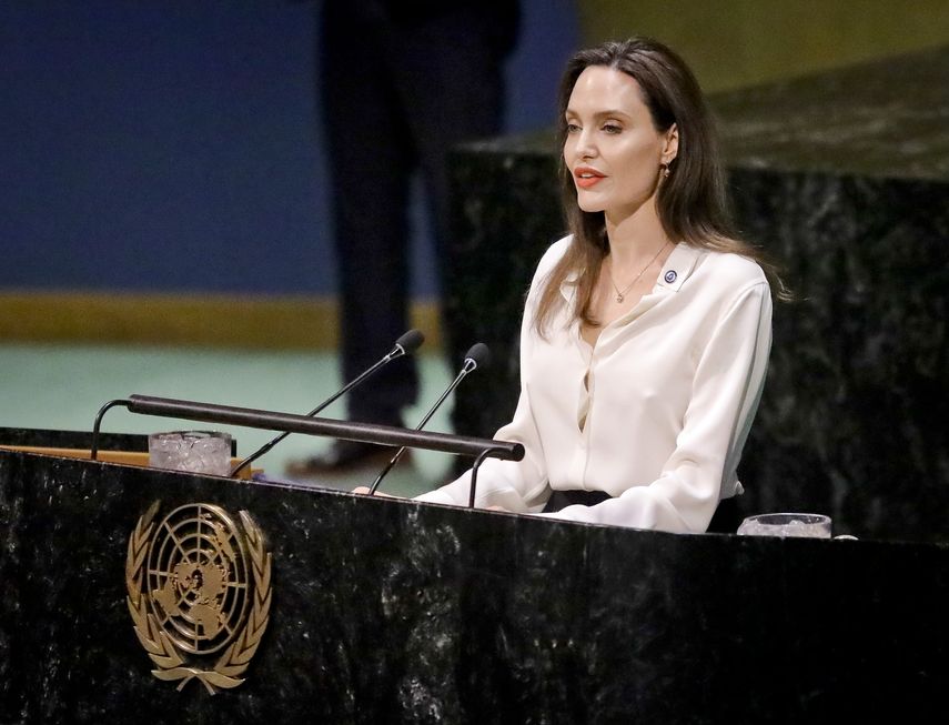 Angelina Jolie, enviada especial del Alto Comisionado de las Naciones Unidas para los Refugiados (Acnur), da un discurso en la sede de la ONU el 29 de marzo de 2019.