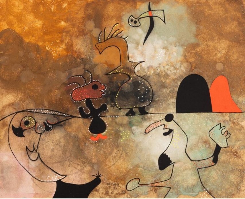 El pájaro de la mañana, de Joan Miró, fechado el 16 de agosto de 1939. Un cuadro de Miró llamado Cuadros (Mujeres, luna, estrellas) fue vendido durante una subasta en París.