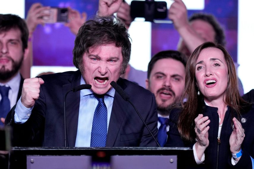 Javier Milei, tras conocer que fue el candidato con más votos en las elecciones primarias en Argentina.