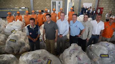 El entonces senador Marco Rubio visita una operación de USAID en la frontera de Colombia con Venezuela el 17FEB19.&nbsp;