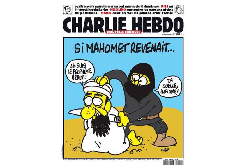 Portada de octubre de 2014 del semanario satírico Charlie Hebdo. Sus viñetas llevan provocando la ira de los islamistas radicales en varios países desde 2006. 